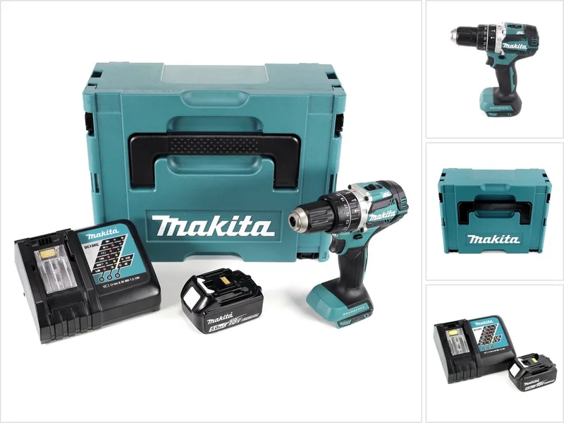 DHP 484 RT1J 18V Brushless Li-Ion accu klopboormachine in Makpac incl. 1x BL 1850 B 5.0 Ah accu en DC18RC lader fra Makita – produktbillede