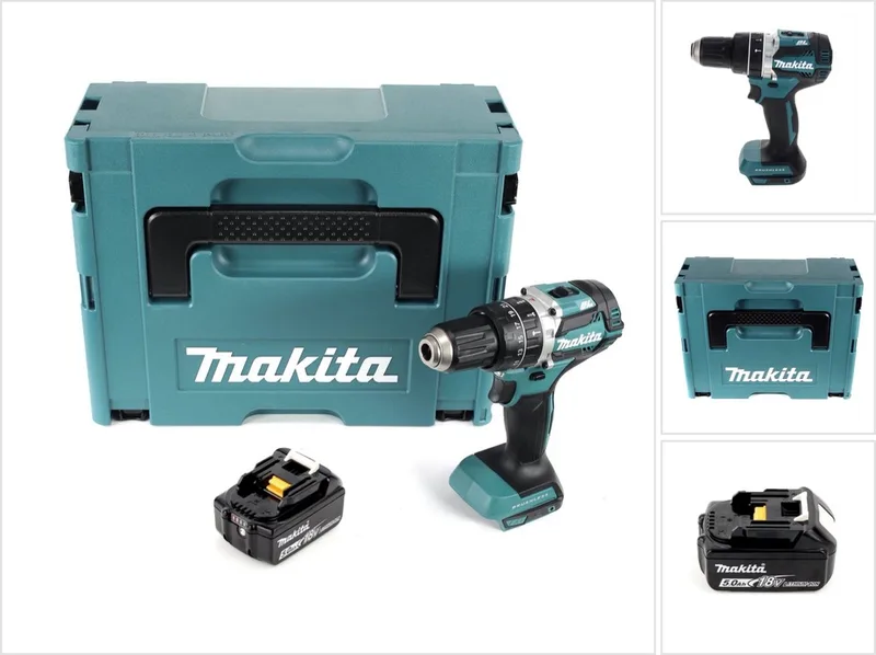 DHP 484 T1J accu klopboormachine 18 V 54 Nm borstelloos + 1x oplaadbare accu 5.0 Ah + Makpac - zonder oplader von Makita – Produktbild
