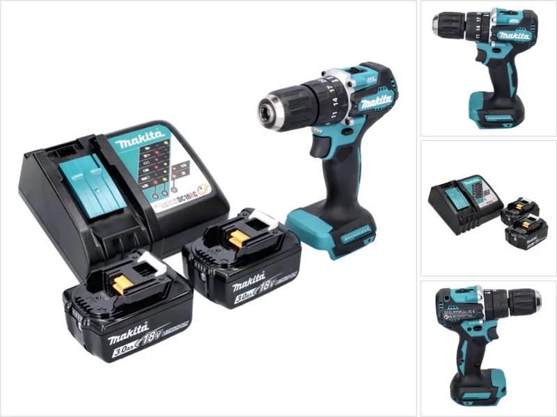 DHP 487 RF accu-klopboormachine 18 V 40 Nm borstelloos + 2x accu 3,0 Ah + oplader by Makita – product image
