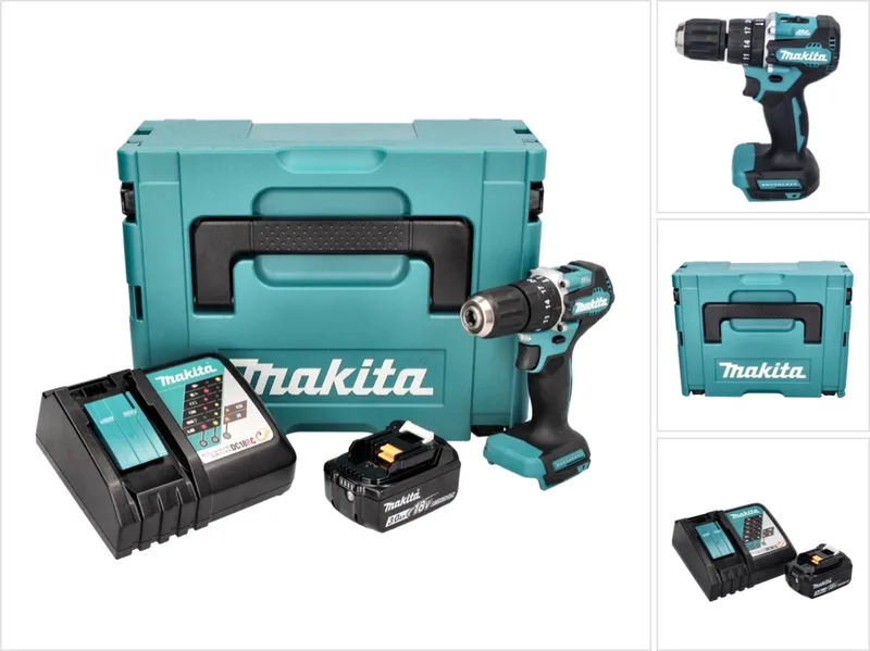 DHP 487 RF1J accu-klopboormachine 18 V 40 Nm borstelloos + 1x accu 3,0 Ah + oplader + Makpac de Makita – image du produit