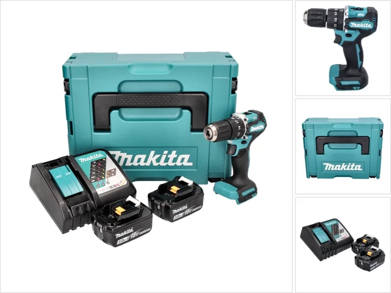 DHP 487 RFJ accu-klopboormachine 18 V 40 Nm borstelloos + 2x accu 3,0 Ah + oplader + Makpac fra Makita – produktbillede