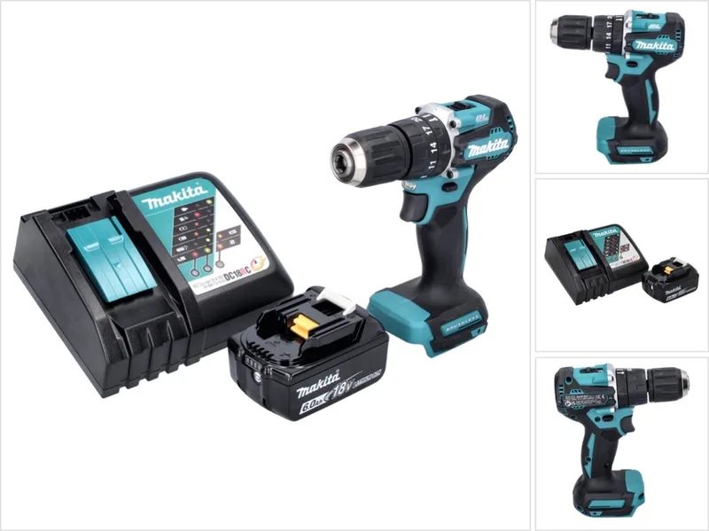 DHP 487 RG1 accu-klopboormachine 18 V 40 Nm borstelloos + 1x accu 6,0 Ah + oplader de Makita – image du produit
