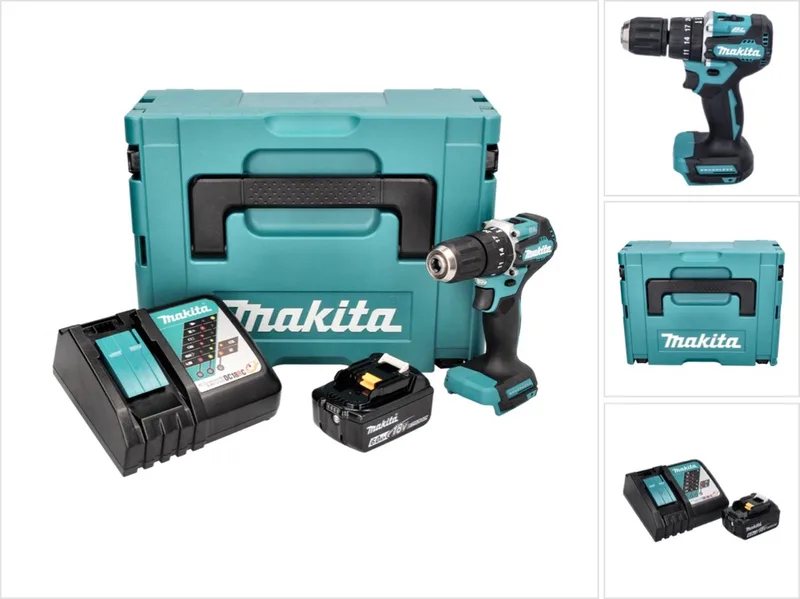 DHP 487 RG1J accu-klopboormachine 18 V 40 Nm borstelloos + 1x accu 6,0 Ah + oplader + Makpac de Makita – image du produit