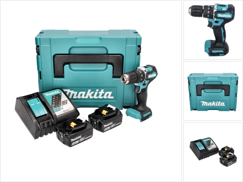 DHP 487 RGJ accu-klopboormachine 18 V 40 Nm borstelloos + 2x accu 6,0 Ah + oplader + Makpac de Makita – image du produit