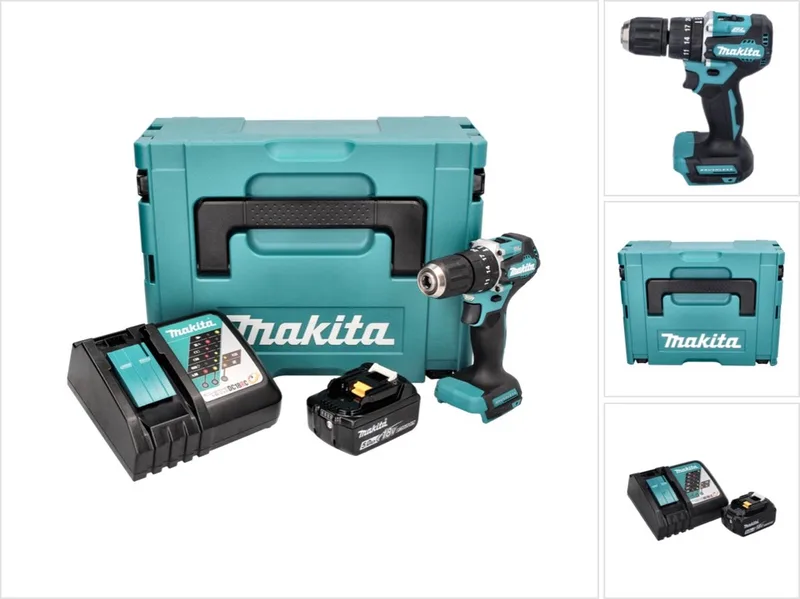 DHP 487 RT1J accu-klopboormachine 18 V 40 Nm borstelloos + 1x accu 5,0 Ah + oplader + Makpac de Makita – image du produit