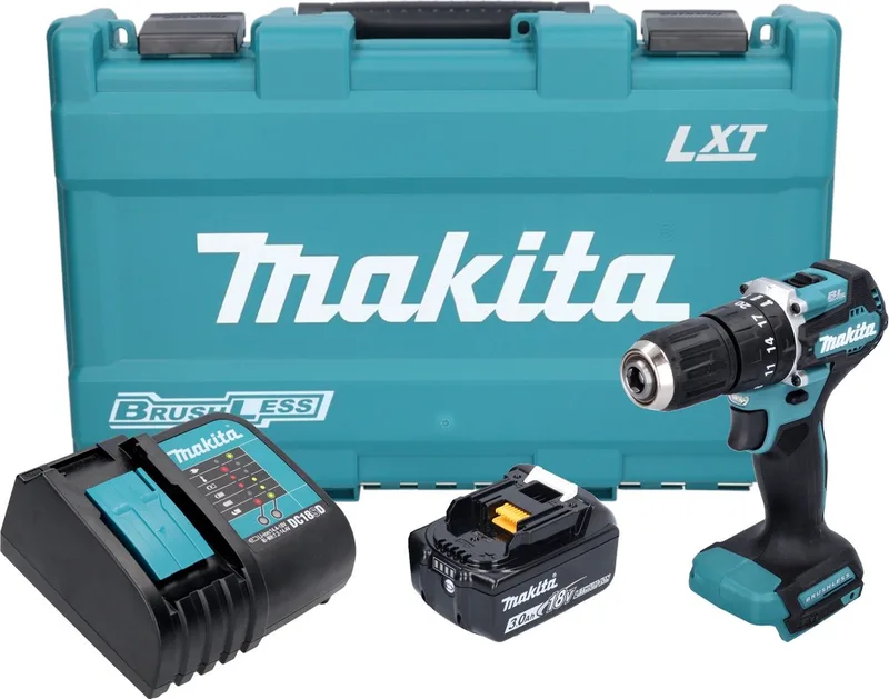 DHP 487 SF1K accu-klopboormachine 18 V 40 Nm borstelloos + 1x accu 3,0 Ah + oplader + koffer de Makita – image du produit