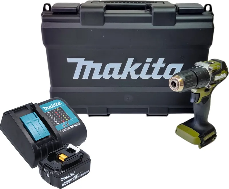 DHP 487 SF1KO accu klopboormachine 18 V 40 Nm Brushless Olive Outdoor Adventure serie + 1x oplaadbare accu 3.0 Ah + lader + koffer de Makita – image du produit