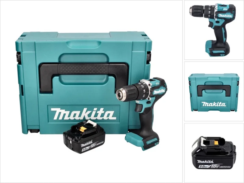 DHP 487 T1J accu-klopboormachine 18 V 40 Nm borstelloos + 1x accu 5,0 Ah + Makpac - zonder oplader fra Makita – produktbillede