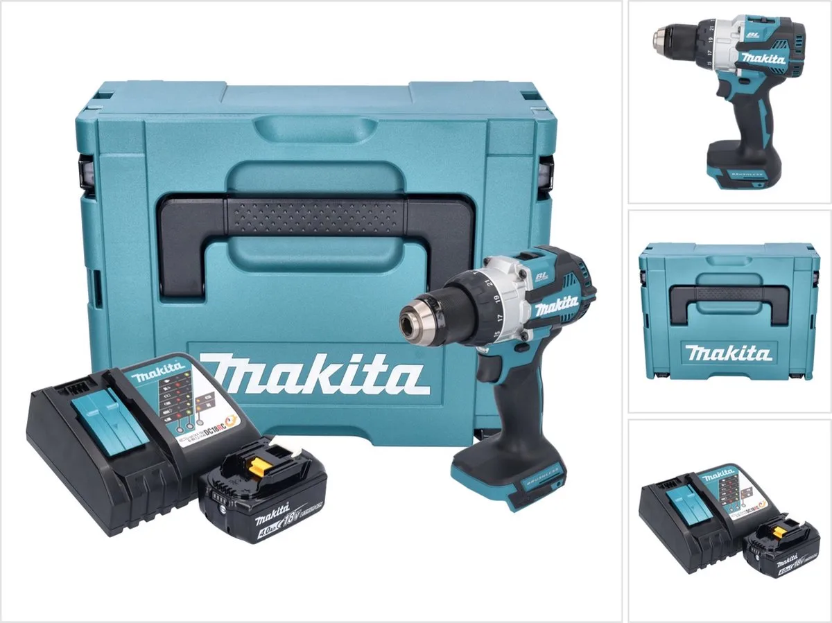 DHP 489 RM1J accu-klopboormachine 18 V 73 Nm borstelloos + 1x accu 4,0 Ah + oplader + Makpac van Makita – productafbeelding