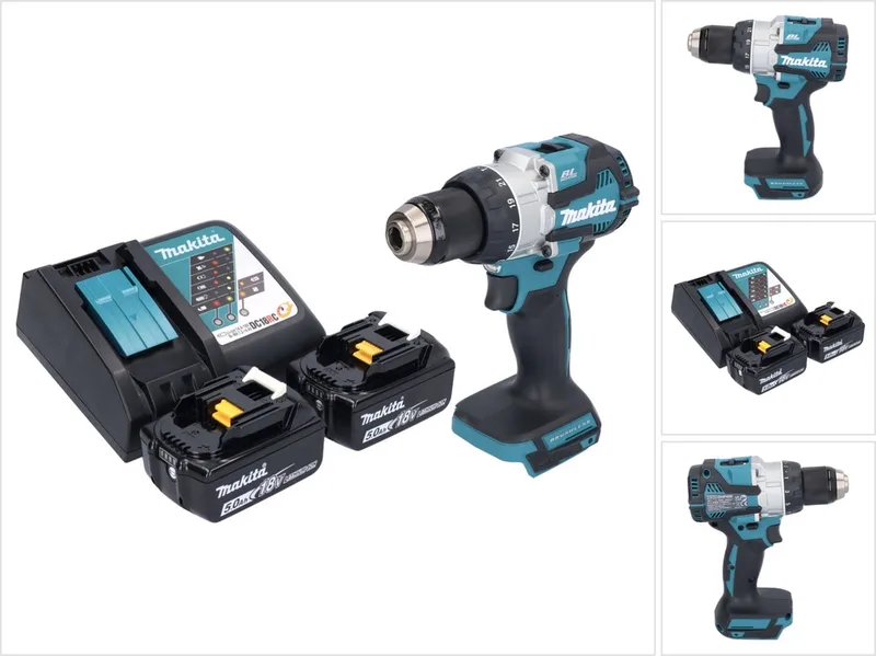 DHP 489 RT accu-klopboormachine 18 V 73 Nm borstelloos + 2x accu 5,0 Ah + oplader von Makita – Produktbild