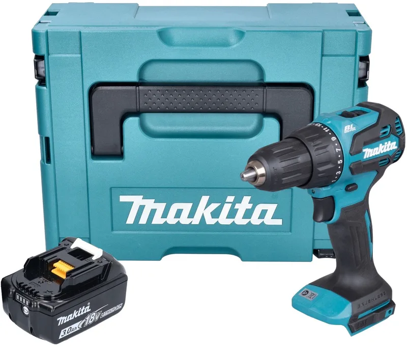 DHP 490 F1J accu klopboormachine 18 V 65 Nm borstelloos + 1x accu 3.0 Ah + Makpac - zonder oplader från Makita – produktbild