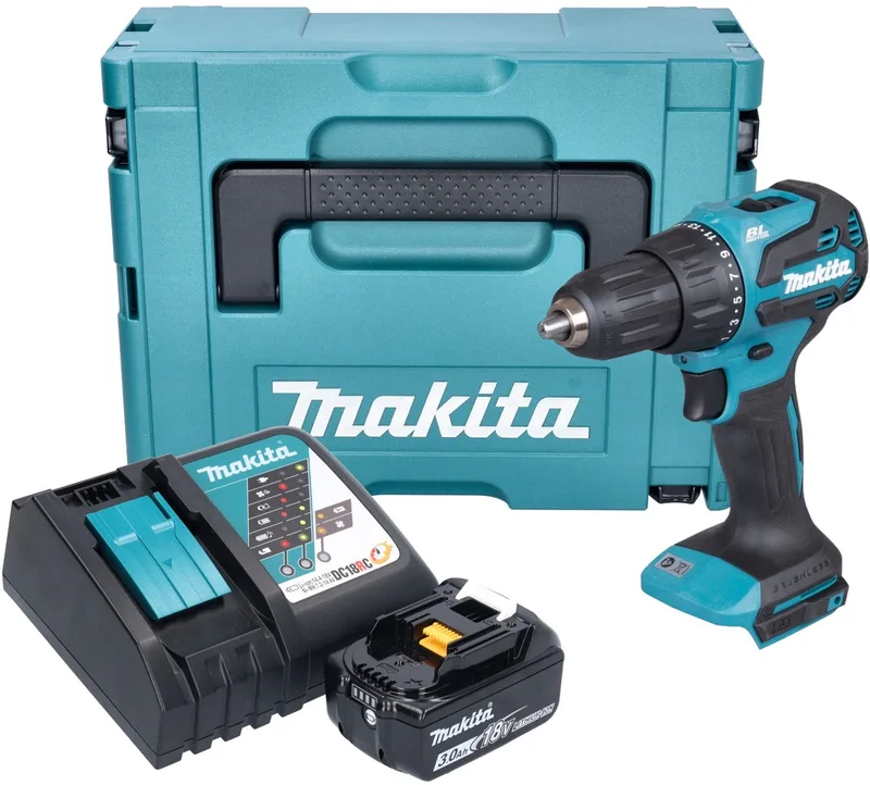 DHP 490 RF1J accu klopboormachine 18 V 65 Nm borstelloos + 1x oplaadbare accu 3.0 Ah + lader + Makpac de Makita – image du produit