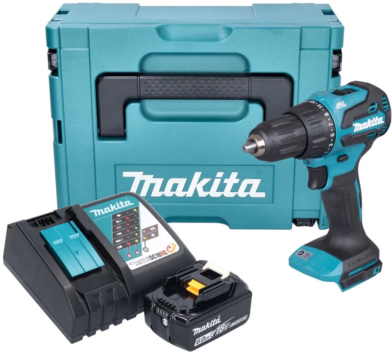 DHP 490 RG1J accu klopboormachine 18 V 65 Nm borstelloos + 1x accu 6.0 Ah + lader + Makpac de Makita – image du produit