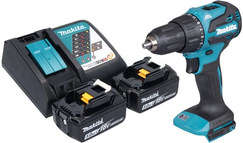 DHP 490 RT accu klopboormachine 18 V 65 Nm borstelloos + 2x accu 5.0 Ah + lader de Makita – image du produit