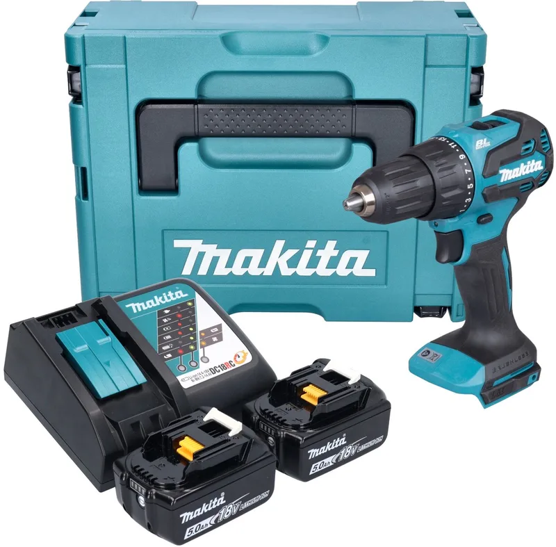 DHP 490 RTJ accu klopboormachine 18 V 65 Nm borstelloos + 2x accu 5.0 Ah + lader + Makpac fra Makita – produktbillede