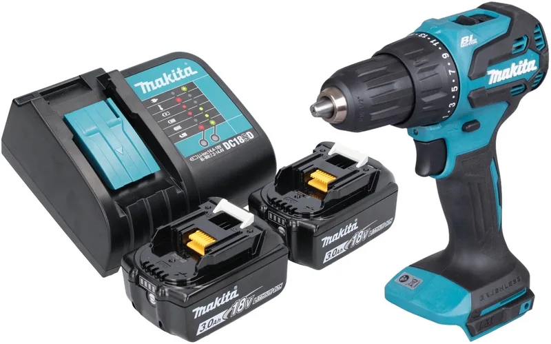 DHP 490 SF accu klopboormachine 18 V 65 Nm borstelloos + 2x accu 3.0 Ah + lader von Makita – Produktbild