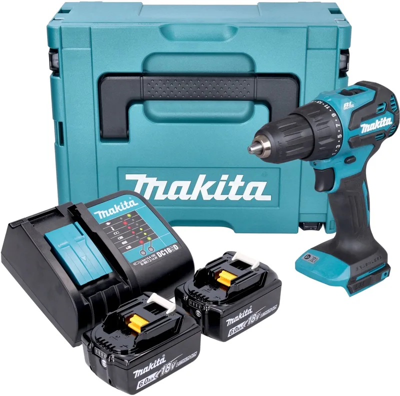DHP 490 SGJ accu klopboormachine 18 V 65 Nm borstelloos + 2x accu 6.0 Ah + lader + Makpac de Makita – image du produit