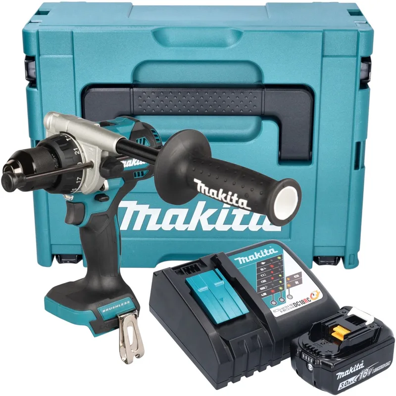 DHP 492 RF1J accu-klopboormachine 18 V 141 Nm borstelloos + 1x accu 3,0 Ah + oplader + Makpac de Makita – image du produit