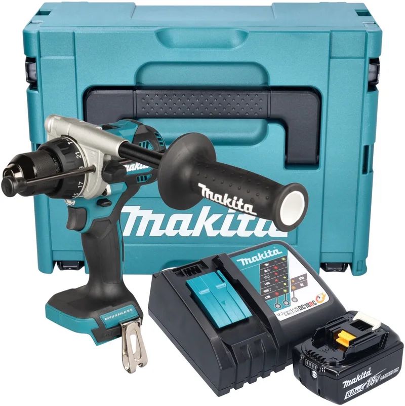 DHP 492 RG1J accu-klopboormachine 18 V 141 Nm borstelloos + 1x accu 6,0 Ah + oplader + Makpac de Makita – image du produit