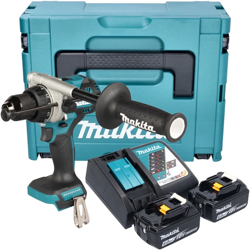 DHP 492 RGJ accu-klopboormachine 18 V 141 Nm borstelloos + 2x accu 6,0 Ah + oplader + Makpac fra Makita – produktbillede