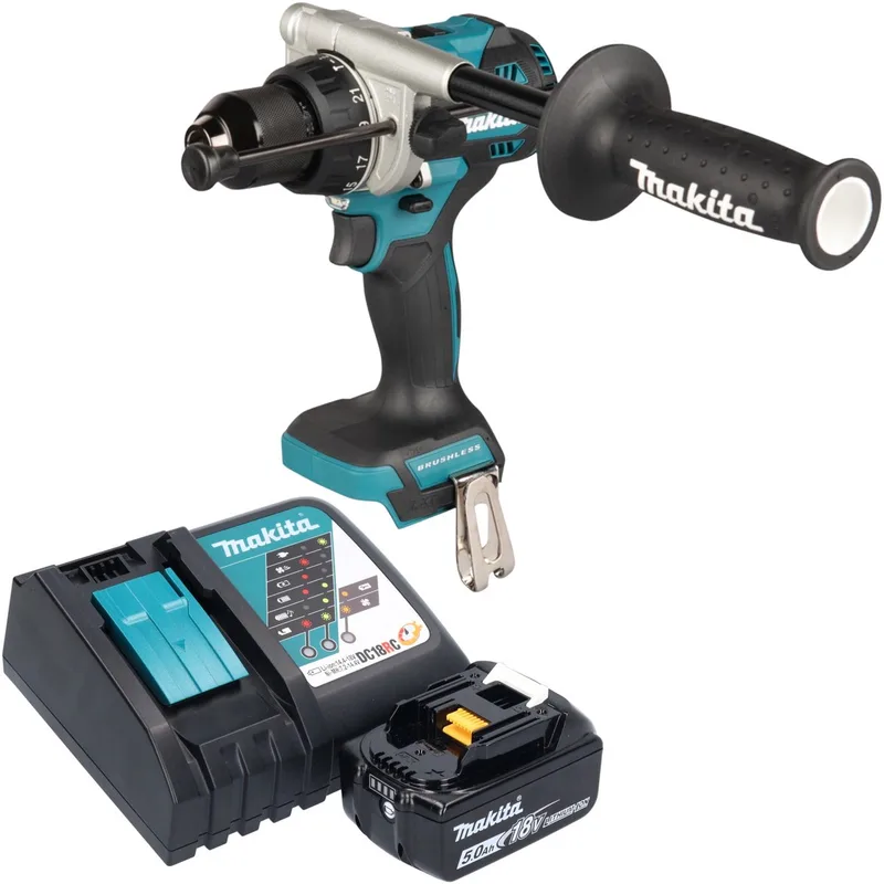 DHP 492 RT1 accu-klopboormachine 18 V 141 Nm borstelloos + 1x accu 5,0 Ah + oplader fra Makita – produktbillede