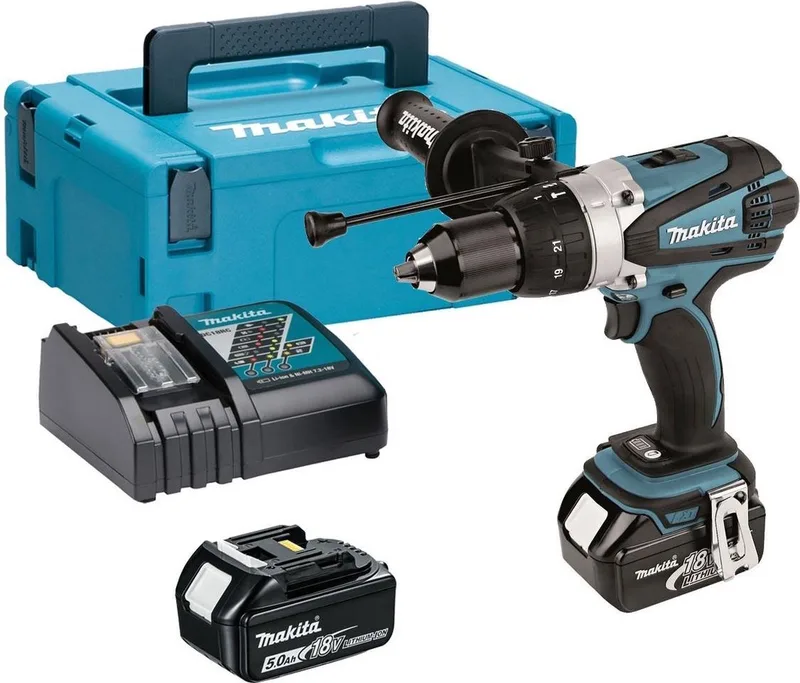 DHP458RTJ 18V Li-Ion accu klopboor-/schroefmachine set (2x 5.0Ah accu) in Mbox von Makita – Produktbild