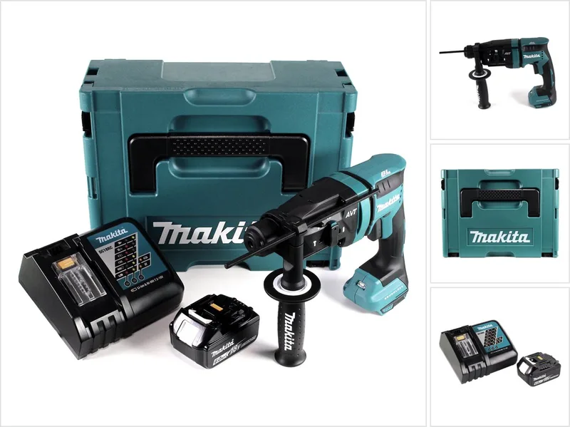 DHR 182 RG1J accu-boorhamer 18 V 1,7 J SDS plus borstelloos + 1x accu 6,0 Ah + oplader + Makpac de Makita – image du produit