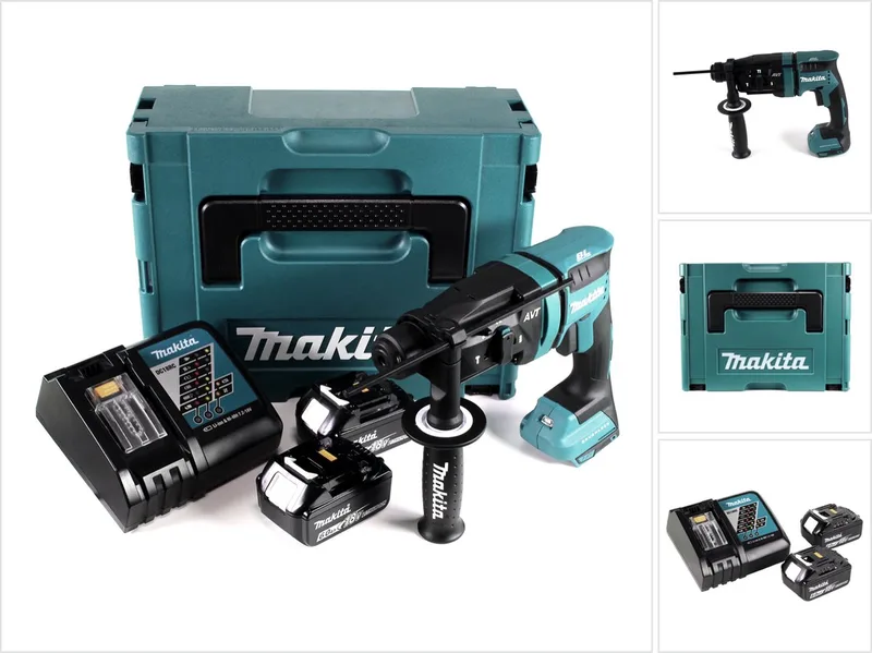 DHR 182 RGJ accu-boorhamer 18 V 1,7 J SDS plus borstelloos + 2x accu 6,0 Ah + oplader + Makpac von Makita – Produktbild