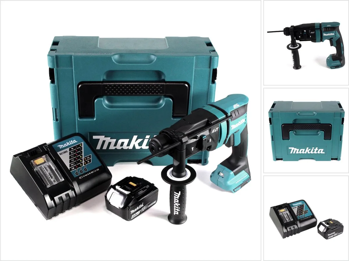 DHR 182 RM1J accu-boorhamer 18 V 1,7 J SDS plus borstelloos + 1x accu 4,0 Ah + oplader + Makpac de Makita – image du produit