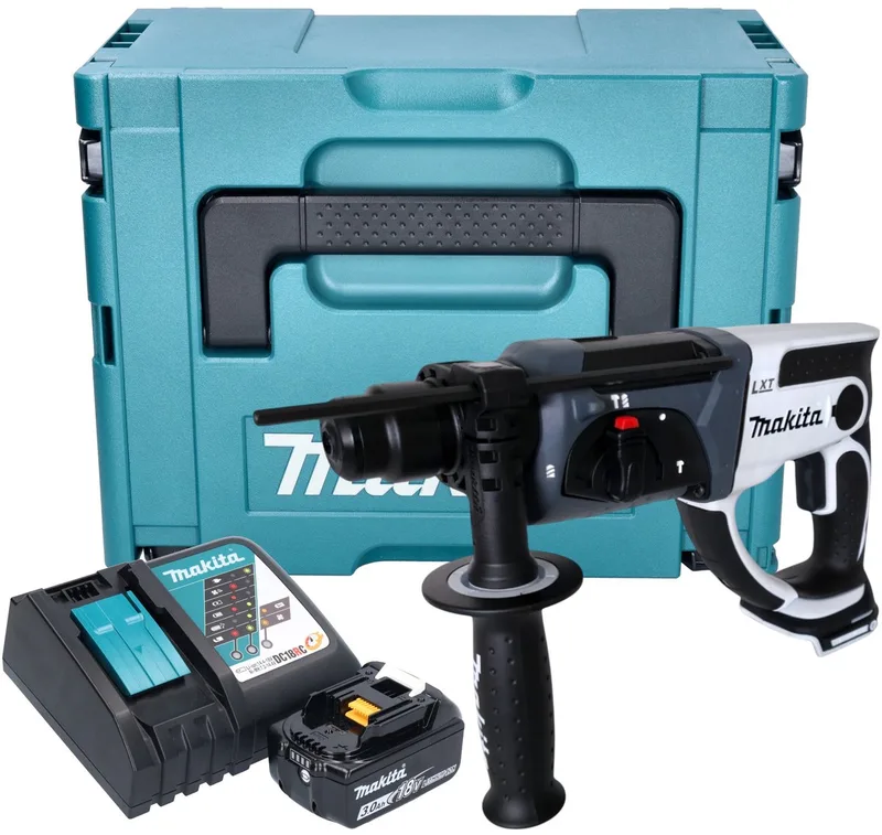 DHR 202 RF1JW Accu-Hamerboormachine 18 V 20 mm 2.0 J wit + 1x accu 3.0 Ah + lader + Makpac de Makita – image du produit