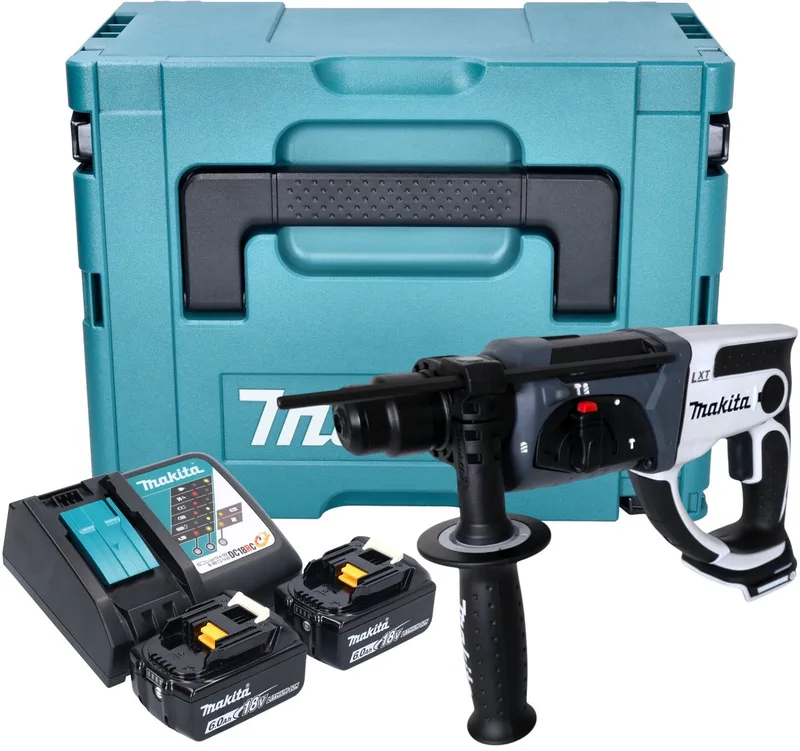 DHR 202 RGJW Accuklopboormachine 18 V 20 mm 2.0 J wit + 2x accu 6.0 Ah + lader + Makpac van Makita – productafbeelding