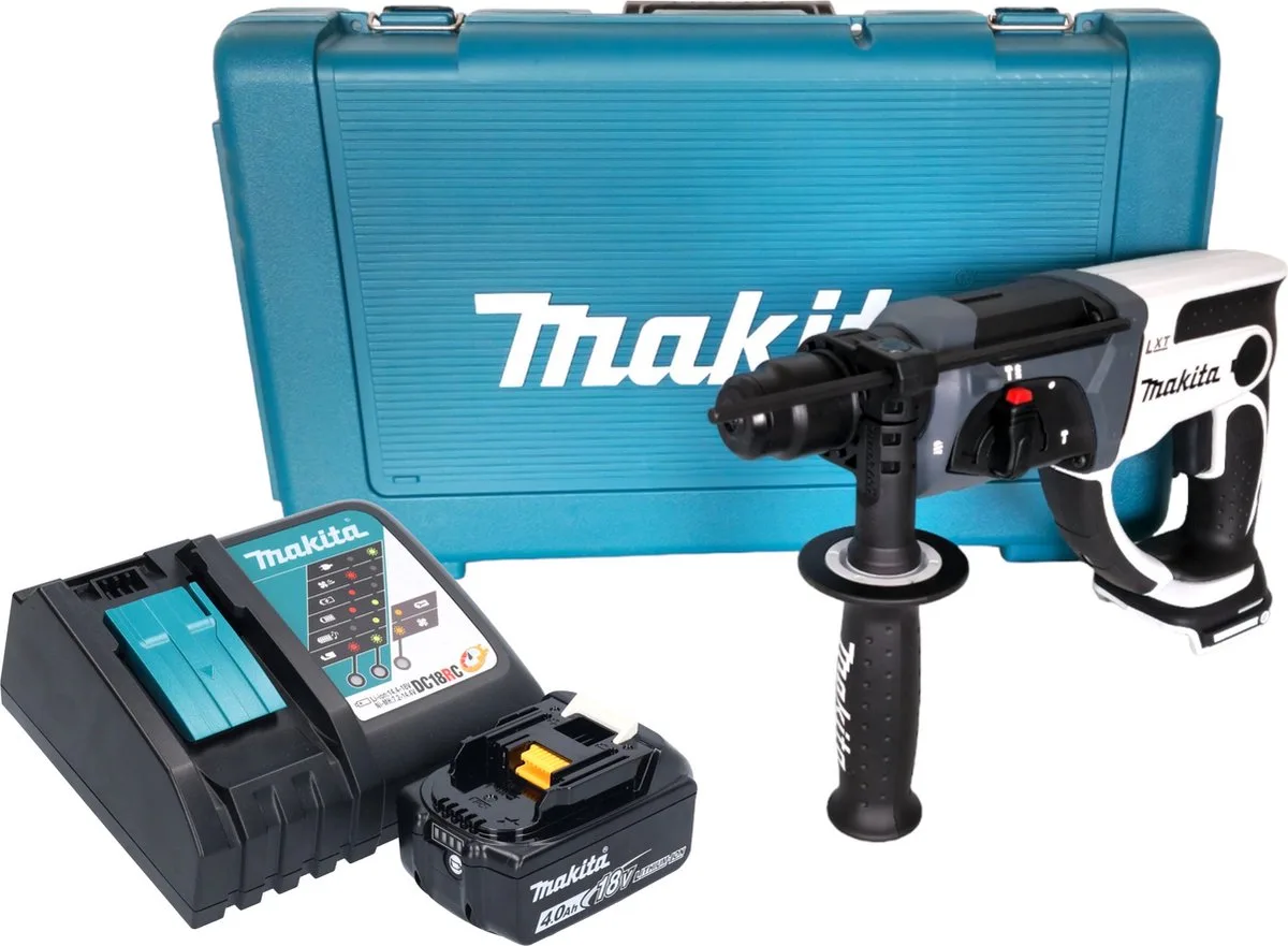 DHR 202 RM1W accu-boorhamer 18 V 20 mm 2,0 J wit + 1x accu 4,0 Ah + oplader + koffer de Makita – image du produit