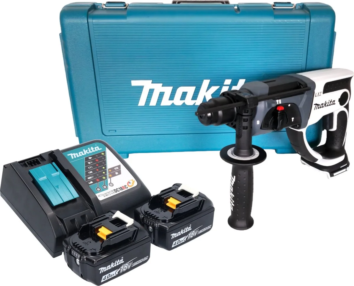 DHR 202 RMW accu-boorhamer 18 V 20 mm 2,0 J wit + 2x accu 4,0 Ah + oplader + koffer de Makita – image du produit