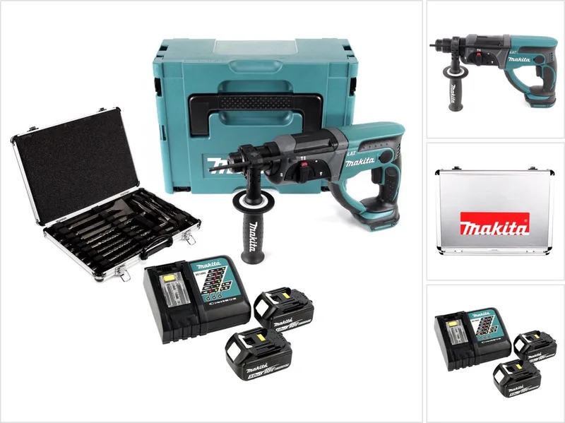 DHR 202 RTJ 18 V snoerloze combihamer SDS-Plus in Makpac + 2x 5.0 Ah accu + DC18RC lader + D-42444 SDS-Plus boor- en beitelset 17-delig in aluminium koffer van Makita – productafbeelding