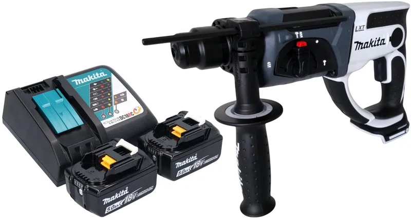 DHR 202 RTW accuklopboormachine 18 V 20 mm 2.0 J wit + 2x accu 5.0 Ah + lader de Makita – image du produit