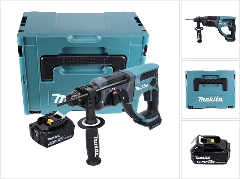 DHR 202 T1J accu combihamer 18 V 2,0 J SDS Plus + 1x accu 5,0 Ah + Makpac - zonder oplader fra Makita – produktbillede
