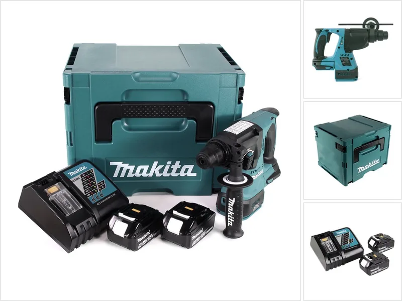 DHR 242 RTJ accu boormachine 18V 2.0J SDS-plus Brushless + 2x oplaadbare accu 5.0Ah + lader + Makpac de Makita – image du produit