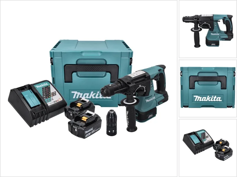 DHR 243 RFJ accu-boorhamer 18 V 2,0 J SDS plus Brushless + 2x accu 3,0 Ah + oplader + Makpac von Makita – Produktbild