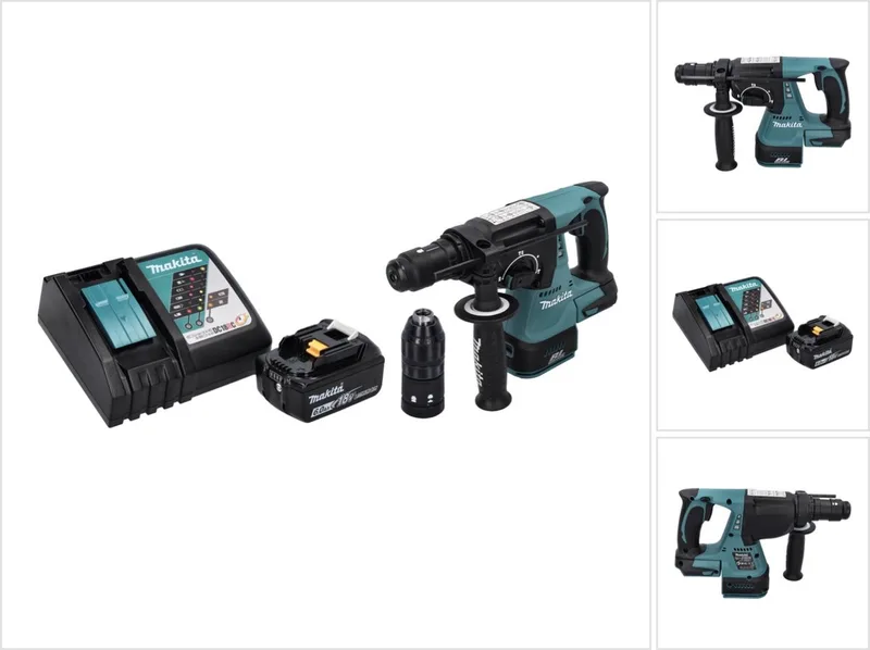 DHR 243 RG1 accu-boorhamer 18 V SDS plus Brushless + 1x accu 6,0 Ah + oplader de Makita – image du produit