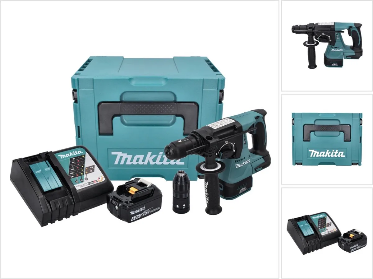 DHR 243 RM1J accuboormachine 18 V 2,0 J SDS plus Brushless + 1x accu 4,0 Ah + oplader + Makpac fra Makita – produktbillede