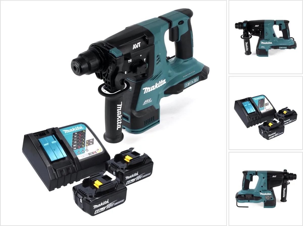 DHR 280 RG accuklopboormachine 36 V ( 2x 18 V ) 2.8 J SDS-plus Brushless + 2x accu 6.0 Ah + lader de Makita – image du produit