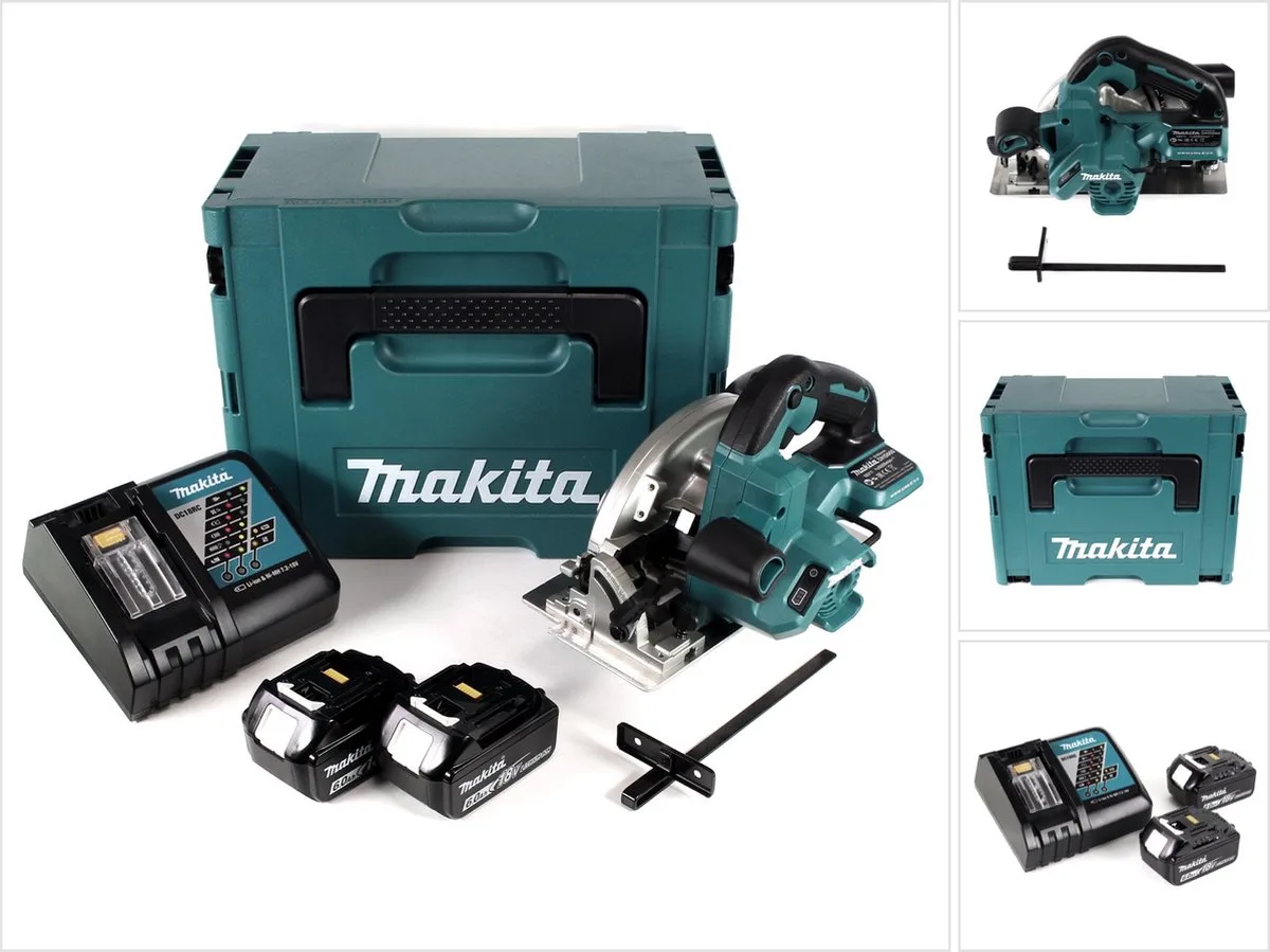 DHS 660 RGJ accu-handcirkelzaag 18 V 165 mm in Makpac + 2 x 6,0 Ah accu + oplader von Makita – Produktbild