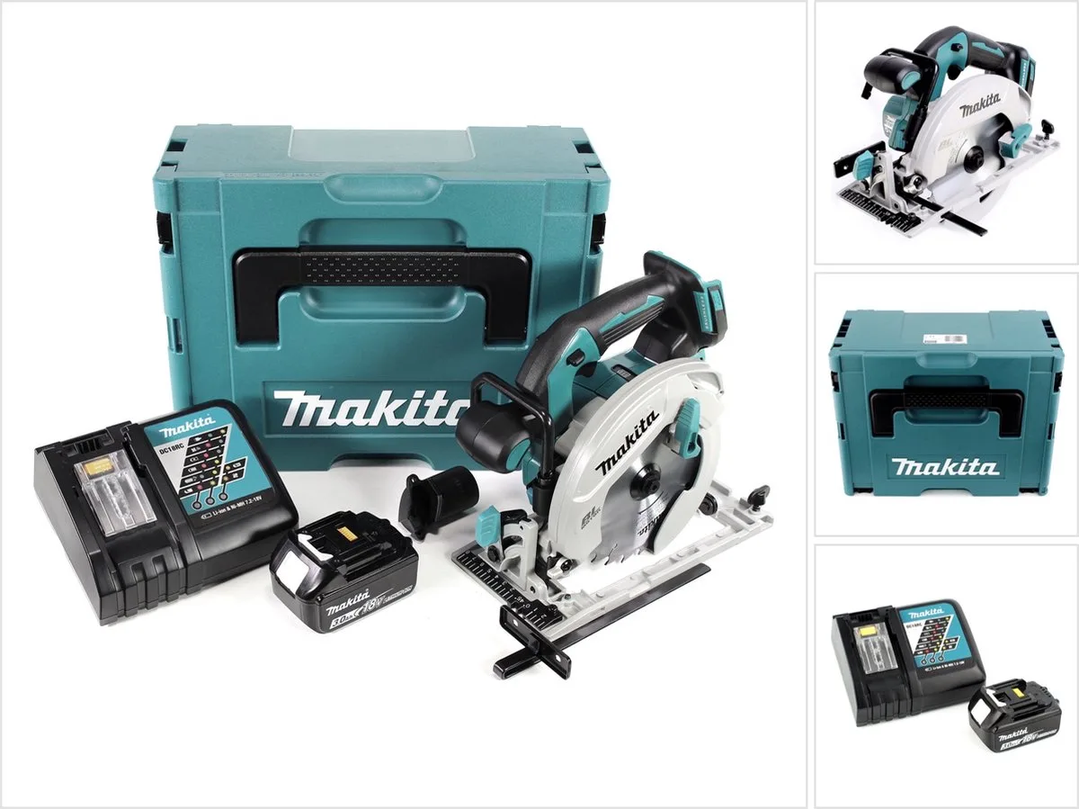 DHS 680 RF1J accu-cirkelzaag 18 V 165 mm borstelloos + 1x accu 3,0 Ah + oplader + Makpac från Makita – produktbild