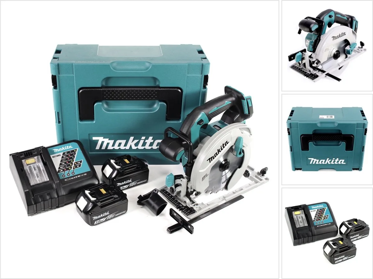 DHS 680 RFJ accu-cirkelzaag 18 V 165 mm borstelloos + 2x accu 3,0 Ah + oplader + Makpac från Makita – produktbild
