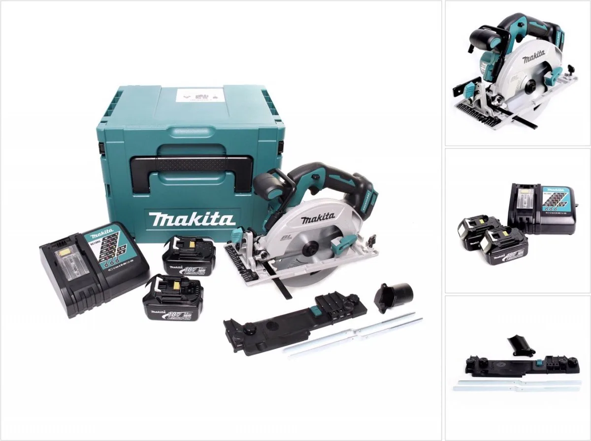 DHS 680 RFJ accu handcirkelzaag 18 V 165 mm borstelloos + 2x accu 3.0 Ah + lader + adapter + Makpac från Makita – produktbild