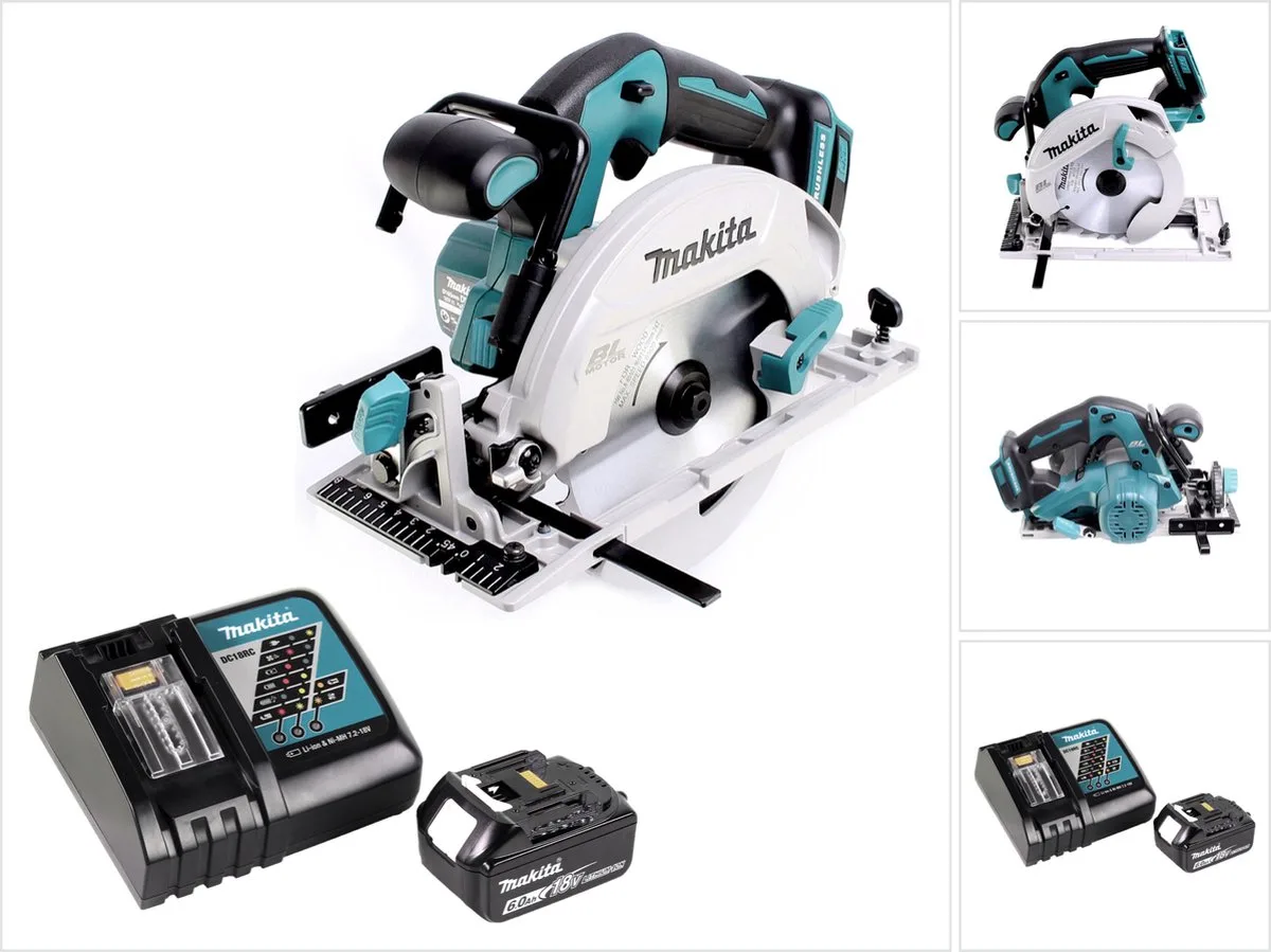 DHS 680 RG1 accu-handcirkelzaag 18 V 165 mm borstelloos + 1x accu 6,0 Ah + oplader von Makita – Produktbild