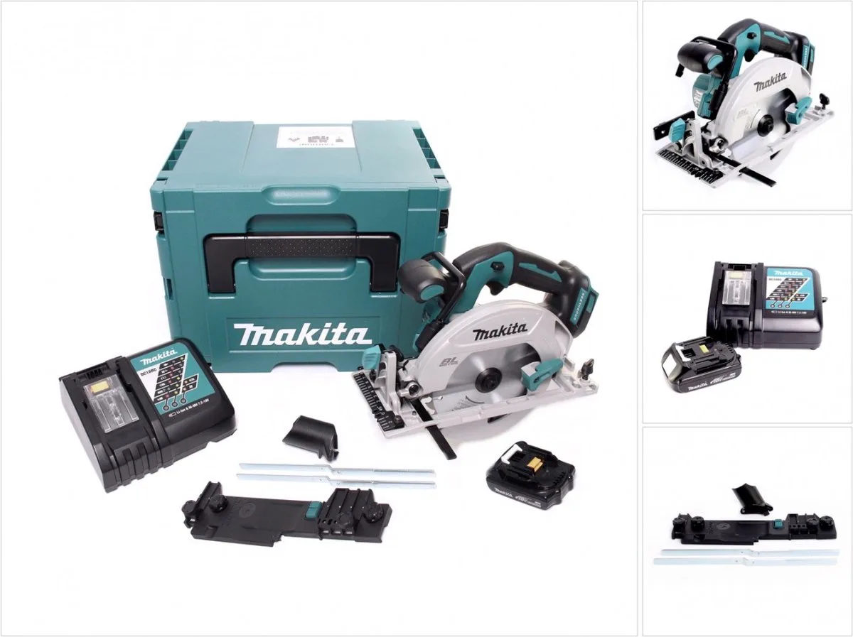 DHS 680 RY1J Accucirkelzaag 18 V 165 mm borstelloos + 1x accu 1,5 Ah + lader + adapter + Makpac från Makita – produktbild