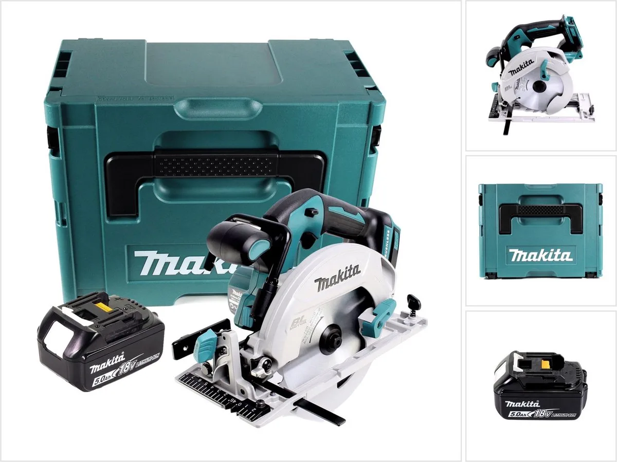 DHS 680 T1J accu-handcirkelzaag 18 V 165 mm borstelloos + 1x accu 5,0 Ah + Makpac - zonder oplader von Makita – Produktbild