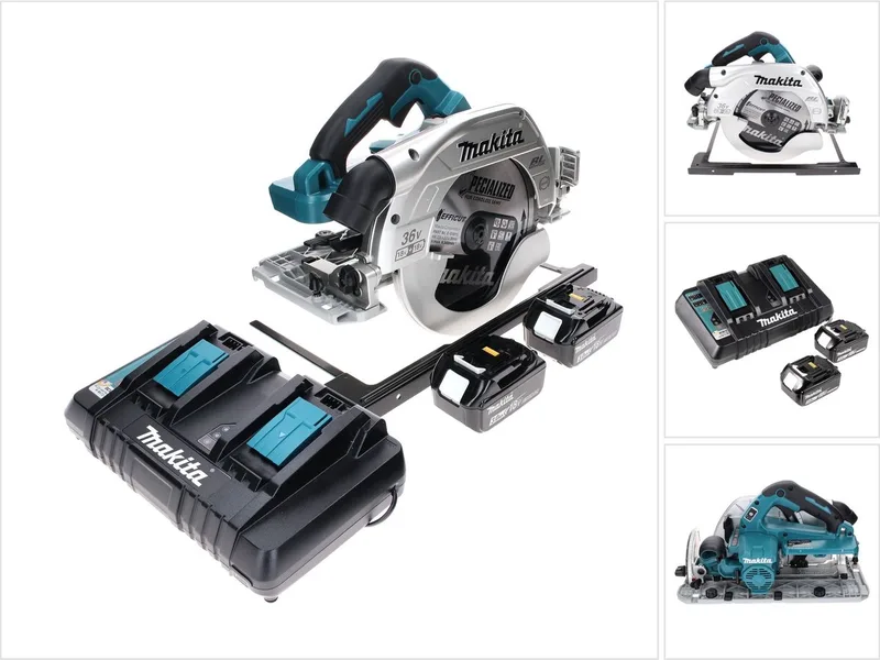 DHS 900 PF2 accu-handcirkelzaag 36 V (2x 18 V) 235 mm borstelloos + 2x accu 3,0 Ah + dubbele lader de Makita – image du produit