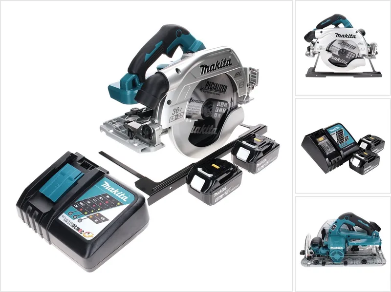 DHS 900 RF2 accu-handcirkelzaag 36 V (2x 18 V) 235 mm borstelloos + 2x accu 3,0 Ah + oplader fra Makita – produktbillede